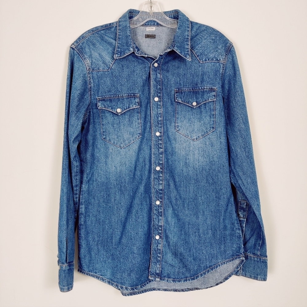 8 By Yoox Men's Button Down Jean Denim Shirt in Blue Size Small 100% Cotton NEW